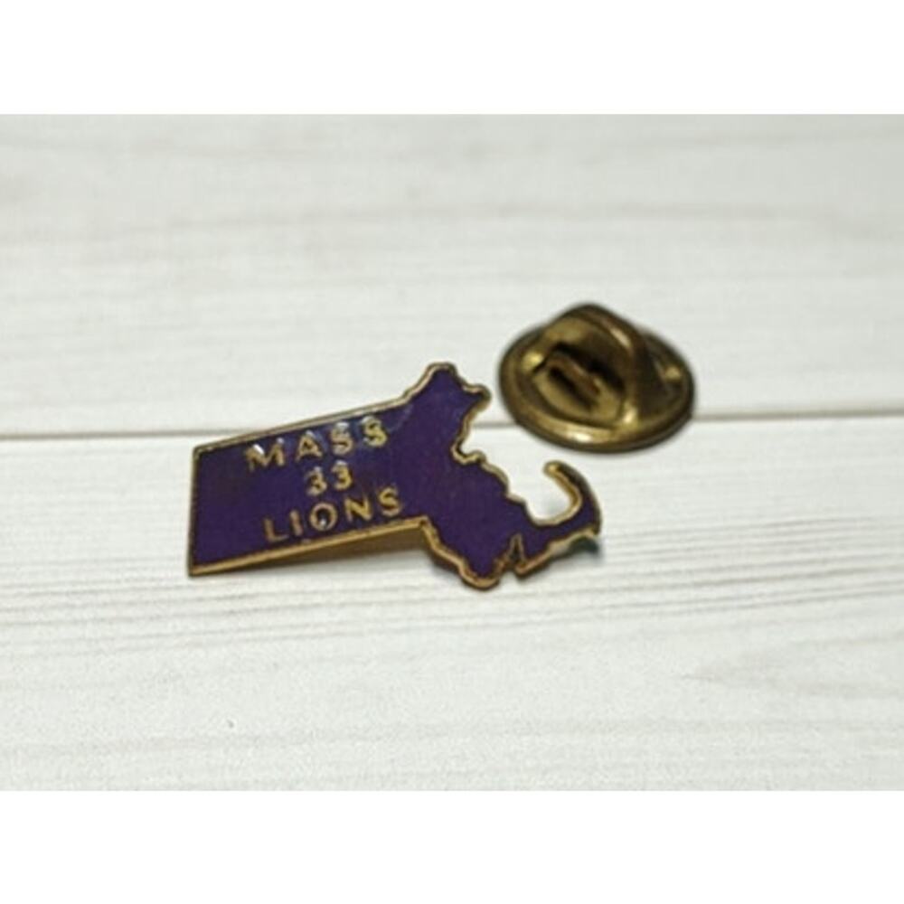 Massachusetts Lions Club District 33 Purple Gold Tone State Shape Pin